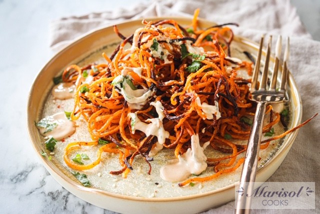 Crunchy Butternut Squash Strings with Chipotle Dressing