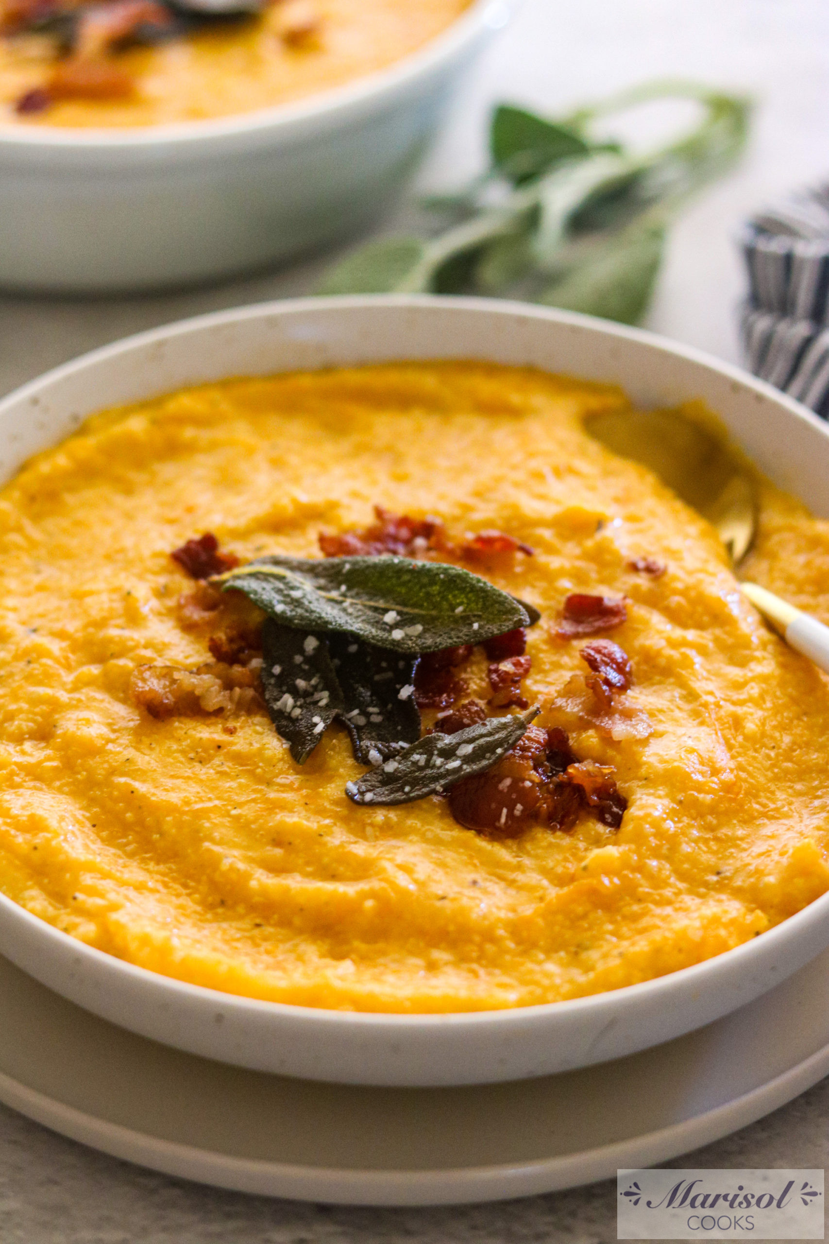 Butternut Squash Grits with Crispy Bacon and Sage – Marisol Cooks