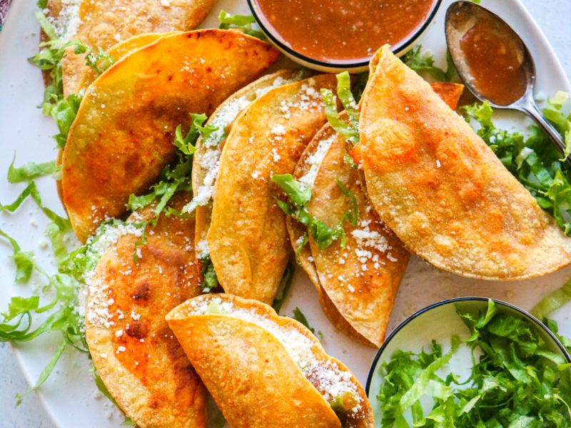 Potato tacos with homemade Salsa roja